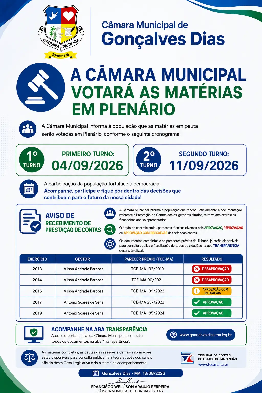 AVISO - VOTAÇÃO DE JULGAMENTO DE CONTAS
